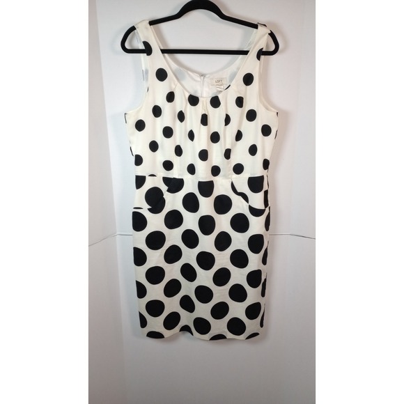 LOFT Dresses & Skirts - LOFT Womens White Black Polka Dot A-Line Dress Sleeveless Pockets Size 14